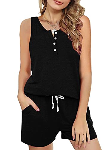 Dofaoo Two Piece Outfits for Women Button Henley Tank Short Set with Pockets