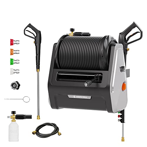 Giraffe Tools Grandfalls Pressure Washer Plus, Wall Mounted Pressure Washer Electric, Power Washer Wall Mount with Reel, Pressure Washer Reel for Outdoor Cleaning