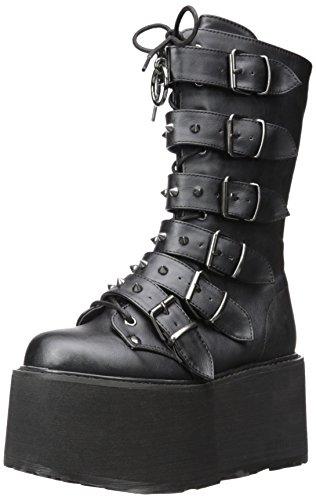 Demonia Women's DAMNED-225 Mid Calf Boot, Black Vegan Leather, 6 M US