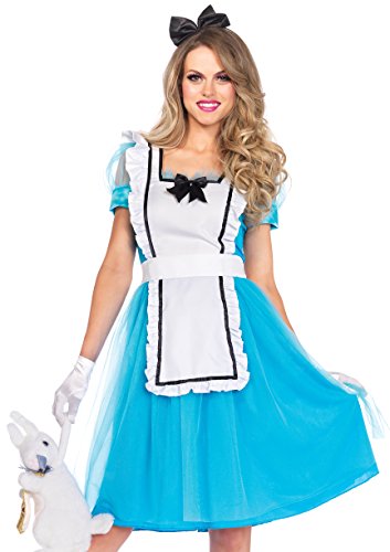 Leg Avenue 2 Piece Classic Alice in Wonderland Set-Cute Apron Dress and Headband Halloween Costume for Adult Women, Blue/White, Medium
