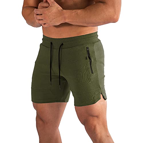 PIDOGYM Men's 5' Gym Workout Shorts,Fitted Jogging Short Pants for Bodybuilding Running Training with Zipper Pockets