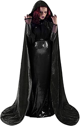 HOMELEX Unisex Black Velvet Adult Cape Full Length Hooded Robe Halloween Cloak