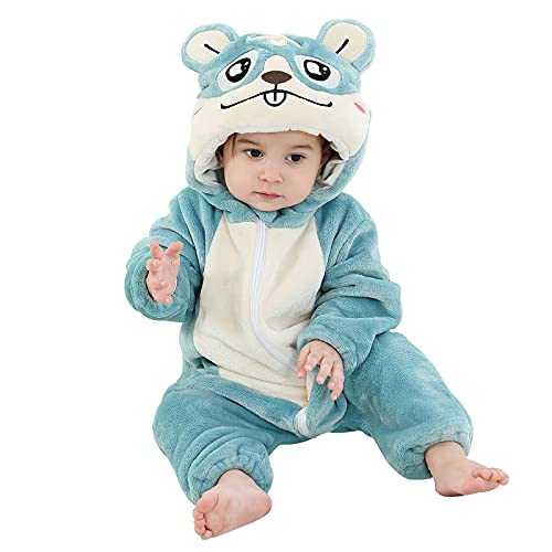 MICHLEY Unisex Baby Boy Girl Hooded Romper Winter Animal Cosplay Jumpsuit Outfits, Blue, 2-5months, Size 70