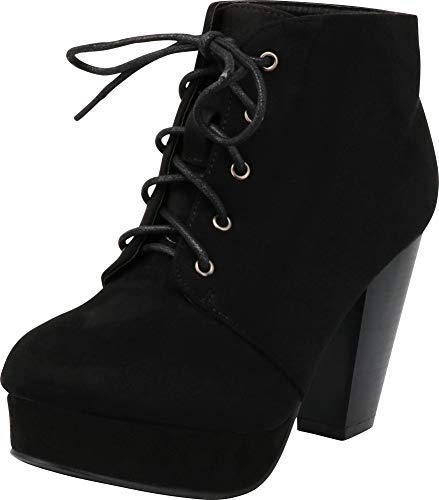 Forever Camille-86 Women's Comfort Stacked Chunky Heel Lace Up Ankle Booties