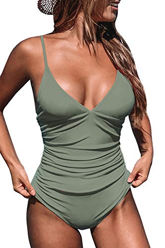 CUPSHE Women's One Piece Swimsuit Tummy Control V Neck Bathing Suits
