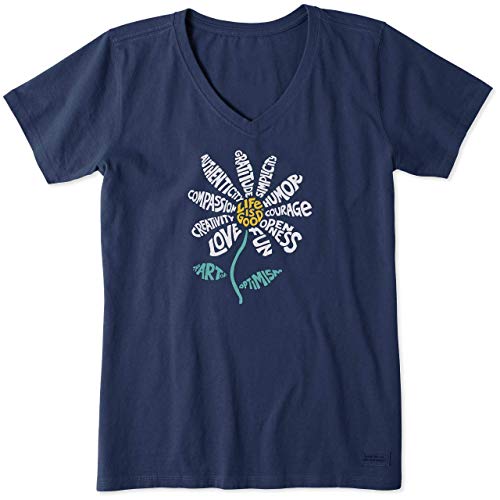 Life is Good Women's Crusher Graphic V-Neck T-Shirt Superpower Daisy