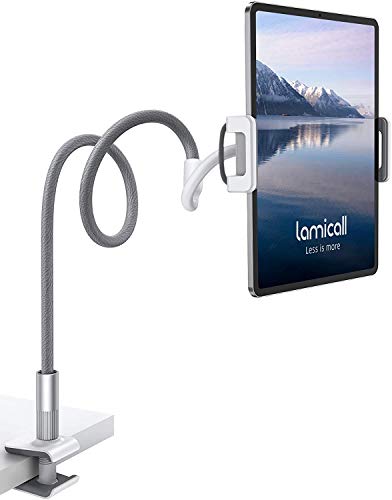 Lamicall Gooseneck Tablet Holder, Tablet Stand : Flexible Arm Clip Tablet Mount Compatible with iPad Mini Pro Air, Switch, Galaxy Tabs, More 4.7-10.5' Devices - Gray