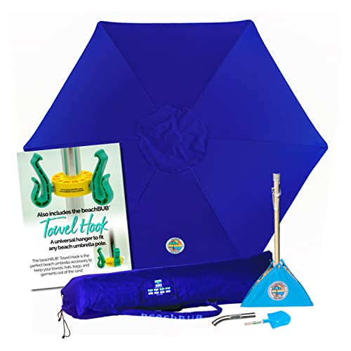 BEACHBUB ™ All-In-One Beach Umbrella System. Includes 7 ½' (50+ UPF) Umbrella, Oversize Bag, Base & Accessory Kit
