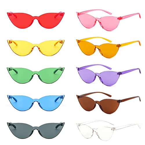 10 Pack Round/ Heart Shape/ Cat Eye/ Rectangle Rimless Tinted Party Sunglasses Color Therapy Glasses