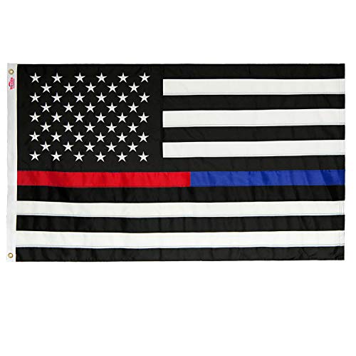 WINBEE Thin Blue Line and Thin Red Line Flag 3x5 ft with Embroidered Stars and Sewn Stripes, Long Lasting Nylon, UV Protection Perfect for Outdoors