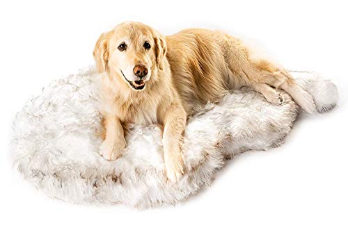 Puprug Faux Fur Memory Foam Orthopedic Dog Bed, Premium Memory Foam Base, Ultra-Soft Faux Fur Cover, Modern and Attractive Design (Large/Extra Large - 50' L X 30' W, White Curve)