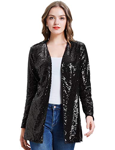 KANCY KOLE Women's Sequin Jacket Open Front Blazer Casual Long Sleeve Cardigan Coat S-XXL
