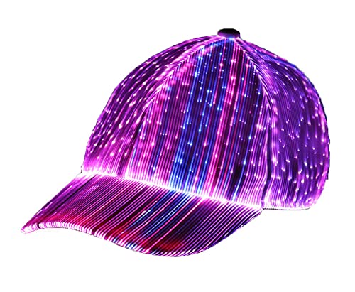 HUNRUY Hip Hop Luminous LED Baseball Cap Hats for Christmas Rave with 7 Colors Light USB Charging