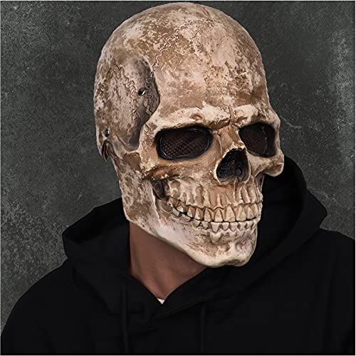 CosTribe Creepy Full Head Skull Mask with Moving Jaw Halloween Scary Latex Helmet for Cosplay Party Props