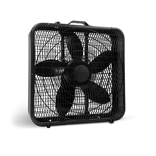 Comfort Zone CZ200ABK 20' 3-Speed Box Fan with Carry Handle for Full-Force Air Circulation with Air Conditioner, Black