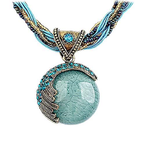 Harlorki Women Lady Retro Vintage Bohemian Style Turquoise Rhinestone Pendant Collar Chain Necklace Fashion Jewelry