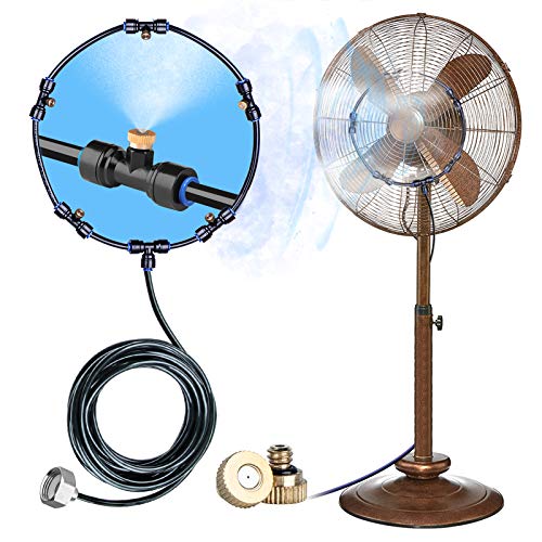 HOMENOTE Fan Misting Kit for a Cool Patio Breeze 16.4FT (5M) Misting Line &5 Removable Brass Nozzle & Galvanized Solid Brass Adapter, Connects to Outdoor Fan, Fan Misters for Cooling Outdoor