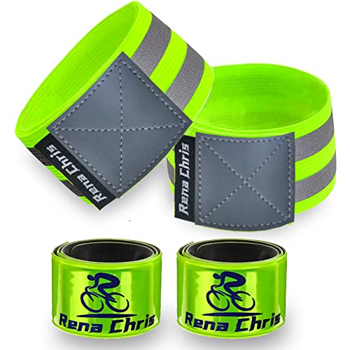 4 pcs Reflective Bands for Wrist, Arm, Ankle, Leg. High Visibility Reflective Gear for Night Walking, Cycling and Running. Safety Reflector Tape Straps. Very Large Reflective Surface Area
