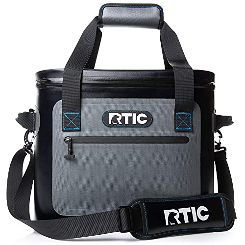 RTIC Soft Cooler 30 Can, Insulated Bag Portable Ice Chest Box for Lunch, Beach, Drink, Beverage, Travel, Camping, Picnic, Car, Trips, Floating Cooler Leak-Proof with Zipper, Blue/Grey