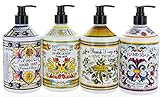 Combo Set 4, Italian Deruta Hand Soap Collection 21.5 FL OZ Each, Orange Blossom, Olive Thyme, Meyer Lemon & Coconut Hibiscus