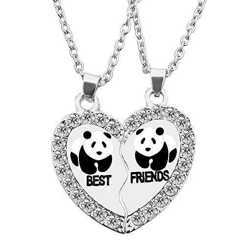 MJartoria BFF Necklace for 2, Best Friend Necklaces, Panda, Dolphin, Penguin Valentines Day Gifts Split Heart Rhinestone Friendship Necklaces Engraved Pendant