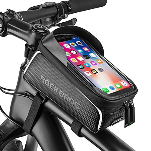 ROCKBROS Bike Phone Front Frame Bag Bicycle Bag Waterproof Bike Phone Mount Top Tube Bag Bike Phone Case Holder Accessories Cycling Pouch Compatible Phone Under 6.5”