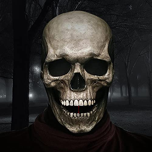 Full Head Skull Mask with Movable Jaw, Halloween Scary Mask, Head Realistic Latex Mask Helmet, Skeleton Mask for Men/Women