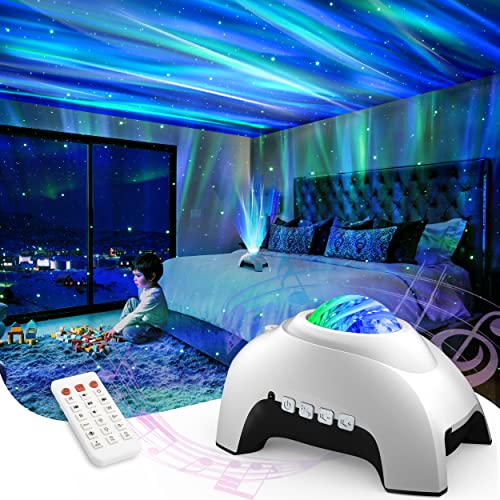 Star Projector, AIRIVO Galaxy Projector Northern Lights, Aurora Projector & Music Speaker & White Noise, Night Light Projector for Kids Adults, for Bedroom, Room Decor, Party, Ceiling(White)