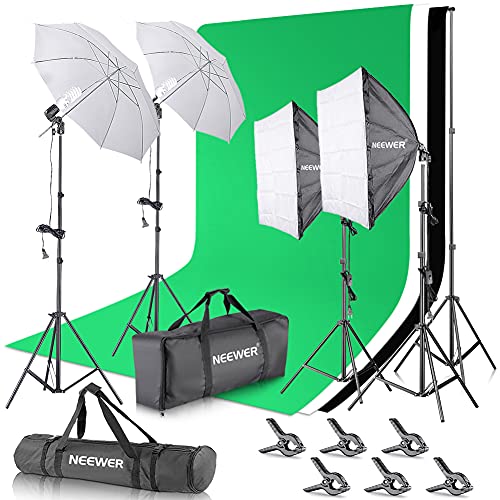 Neewer 2.6M x 3M/8.5ft x 10ft Background Support System and 800W 5500K Umbrellas Softbox Continuous Lighting Kit for Photo Studio Product,Portrait and Video Shoot Photography
