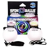 Spinballs Glow.0 LED Poi Balls Glow – USB Rechargeable with 22 Vibrant Color Light Modes & Patterns – Durable, Soft-Core LED Poi Spinning Balls with Adjustable Leashes & Double-Loop Handles