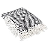 DII 100% Cotton Basket Weave Throw for Indoor/Outdoor Use Camping Bbq's Beaches Everyday Blanket, 50 x 60, Black