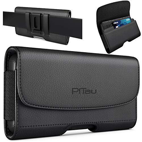 PiTau Holster for iPhone 14 Plus, 14 Pro Max, 13 Pro Max, 12 Pro Max, 11 Pro Max, Xs Max, Cell Phone Belt Holder Case with Clip Pouch ID, Card Holder (Fits Large iPhone with Otterbox Case) Black