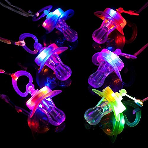 Sezrgiu Colorful Night Light Flash LED Pacifier Rave Binkie Light Up Toy Necklace Glowing Flashing Led Whistle Nipple for Activities in KTV and Bar Concert Christams Holloween (A-6 Pack Colorful)