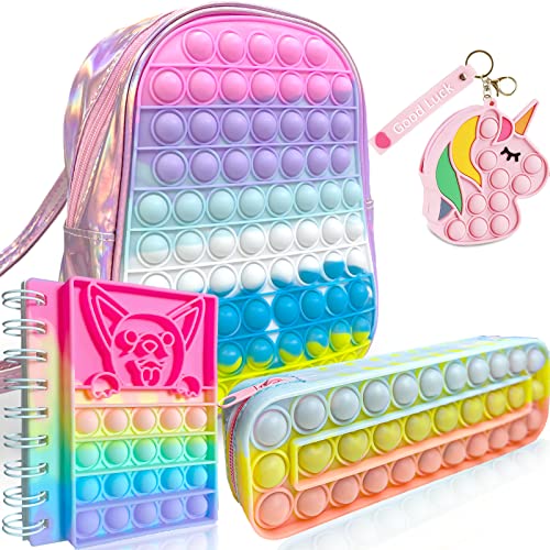 Large Pop Fidget Backpack Notebook Pencil Case, Pop School Supplies for Kids Stress Relief, Great Gift for Birthday Party Favor Goodie Bag Rewards