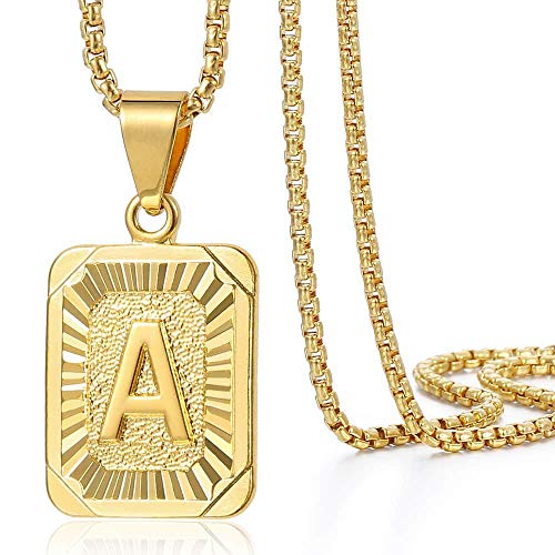 Trendsmax Initial A-Z Letter Pendant Necklace Mens Womens Capital Letter Yellow Gold Plated Stainless Steel Box Chain 22inch