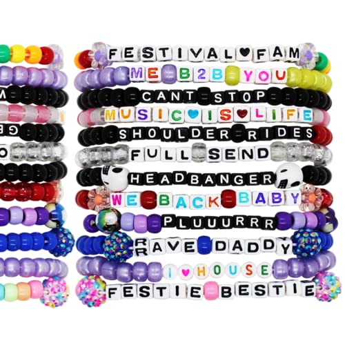 kandi bar EDM Life Rave Bracelets (12-Pack) | NEW 2023 EDITION | handmade PLUR accessory for music festival outfits | wear stylish colors & authentic phrases for Women, Men, & NB | every pack is unique