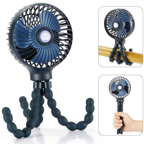 snawowo Mini Handheld Personal Portable Fan, Baby Stroller Fan, Car Seat Fan, USB or Battery Powered, with Flexible Tripod Clip on Student Bed Desk Bike Crib Treadmill Camping Traveling(Dark Blue)