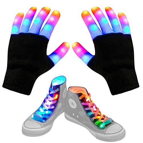 Aywewii LED Gloves LED Shoelaces Set, Cool Toys for 5-16 Year Old Boys Girls, Colorful Flashing Light Up Gloves, Party Stuff Christmas Birthday Halloween Gifts for Kids Teens