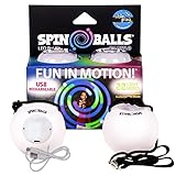 Spinballs Glow.0 LED Poi Balls Glow – USB Rechargeable with 22 Vibrant Color Light Modes & Patterns – Durable, Soft-Core LED Poi Spinning Balls with Adjustable Leashes & Double-Loop Handles