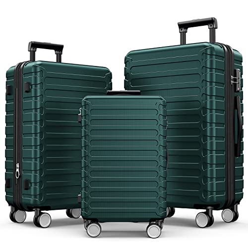 SHOWKOO Luggage Sets Expandable ABS Hardshell 3pcs Clearance Luggage Hardside Lightweight Durable Suitcase sets Spinner Wheels Suitcase with TSA Lock (Dark Green)