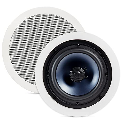 Polk Audio RC80i 2-way Premium In-Ceiling 8' Round Speakers, Set of 2 Perfect for Damp and Humid Indoor/Outdoor Placement - Bath, Kitchen, Covered Porches (White, Paintable-Grille)