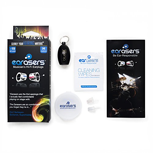 Earasers High Fidelity Musician's Ear Plugs - Includes - Blucoil Limited Edition Black Carrying Case (Medium)