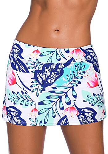 REKITA Women Swim Skirt Solid Color Waistband Skort Bikini Bottom