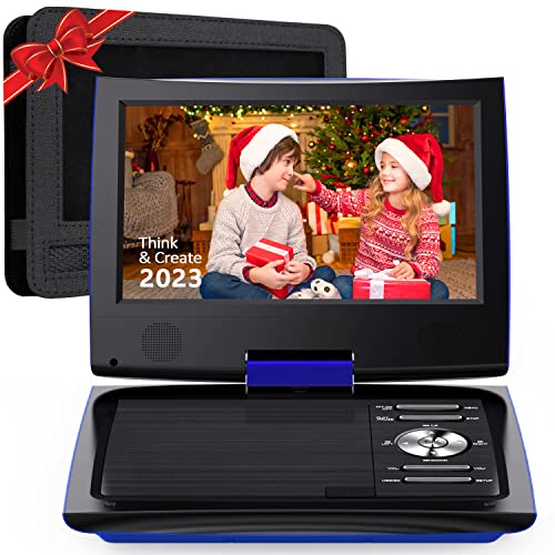 SUNPIN 11' Portable DVD Player for Car and Kids with 9.5 inch HD Swivel Screen, 5 Hour Rechargeable Battery, Dual Earphone Jack, Supports SD Card/USB/CD/DVD, with Extra Headrest Mount Case (Blue)