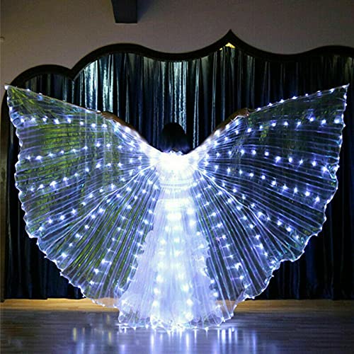 Halloween Belly Dance LED Angel Wings,Bar Belly Dance Light Up Stage Wear 360 Degrees Performance Props LED Wing for Women(White)