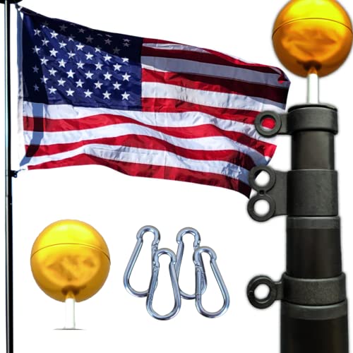 Service First Black Heavy Duty 25FT Telescoping Freedom Edition Residential Flagpole Kit - Anti Tangle Swivel Ring Design - Stainless Steel Clips - 100MPH Wind Tested