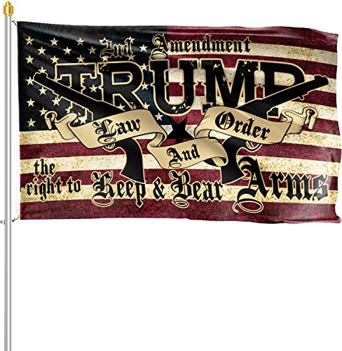 Trump 2024 Flag 3x5 Outdoor 2nd Amendment Flag 150D Heavy Duty Trump Law & Order 2nd Amendment Guns American Flag with Brass Grommets Vivid Color and UV Fade Resistant