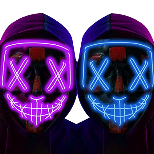 Halloween Mask LED Light up Mask (2 Pack) Scary mask for Festival Cosplay Halloween Costume Masquerade Parties,Carnival