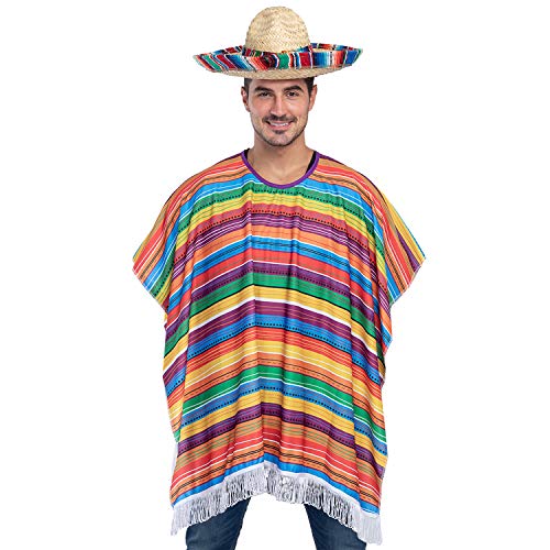 Cinco de Mayo Fiesta Serape Poncho Costume for Adults and Kids Fiesta Event, Colorful Theme Fun and Festive Celebrations, Party Favor (Sombrero NOT INCLUDED)