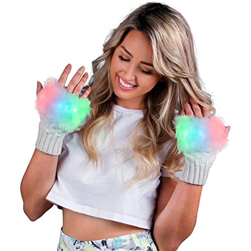 Light Up Fuzzy Fingerless LED Glow Gloves